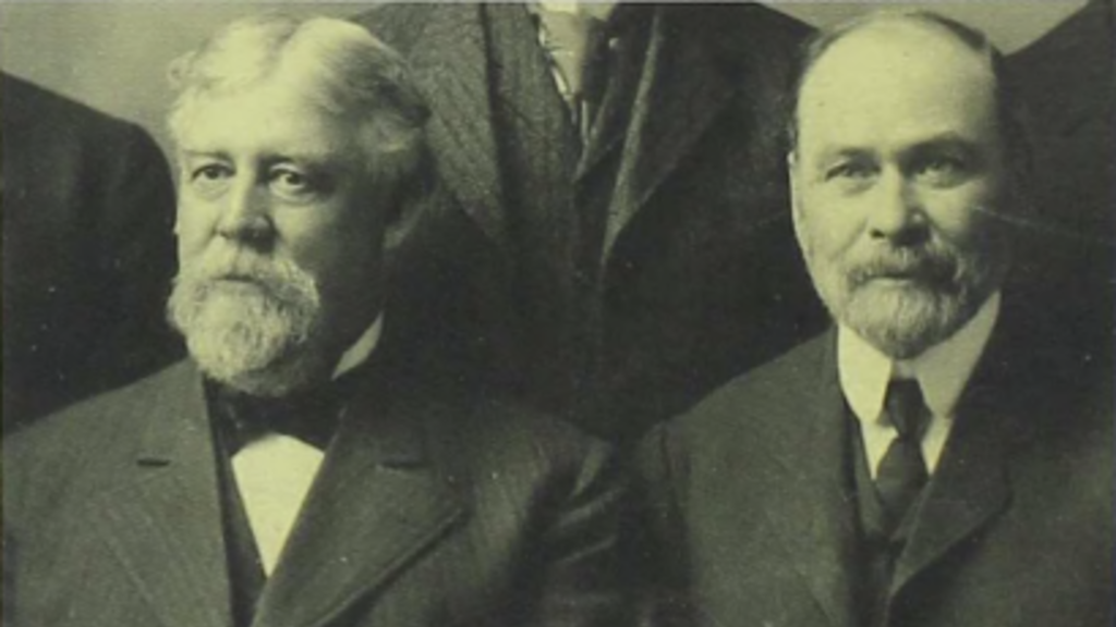 Friends and colleagues Thomas Macbride (left) and Samuel Calvin (right) in 1905.